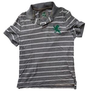 Express Classic Polo Mens Medium Grey White Striped Green Lion Logo Cotton Shirt